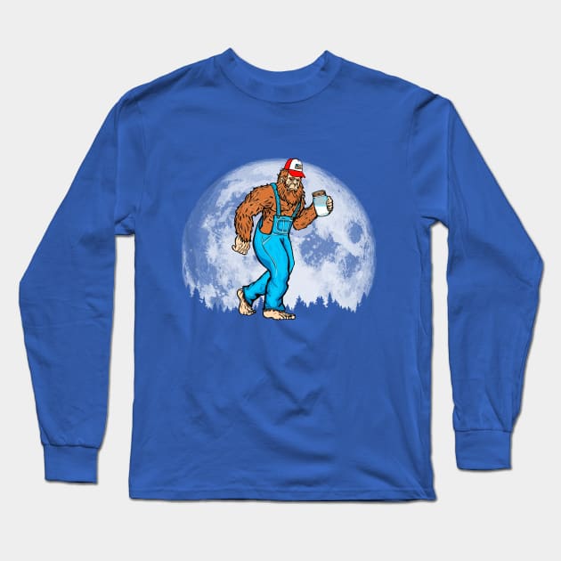 Appalachian Moonshine Bigfoot Full Moon & Overalls Sasquatch Long Sleeve T-Shirt by GIANTSTEPDESIGN